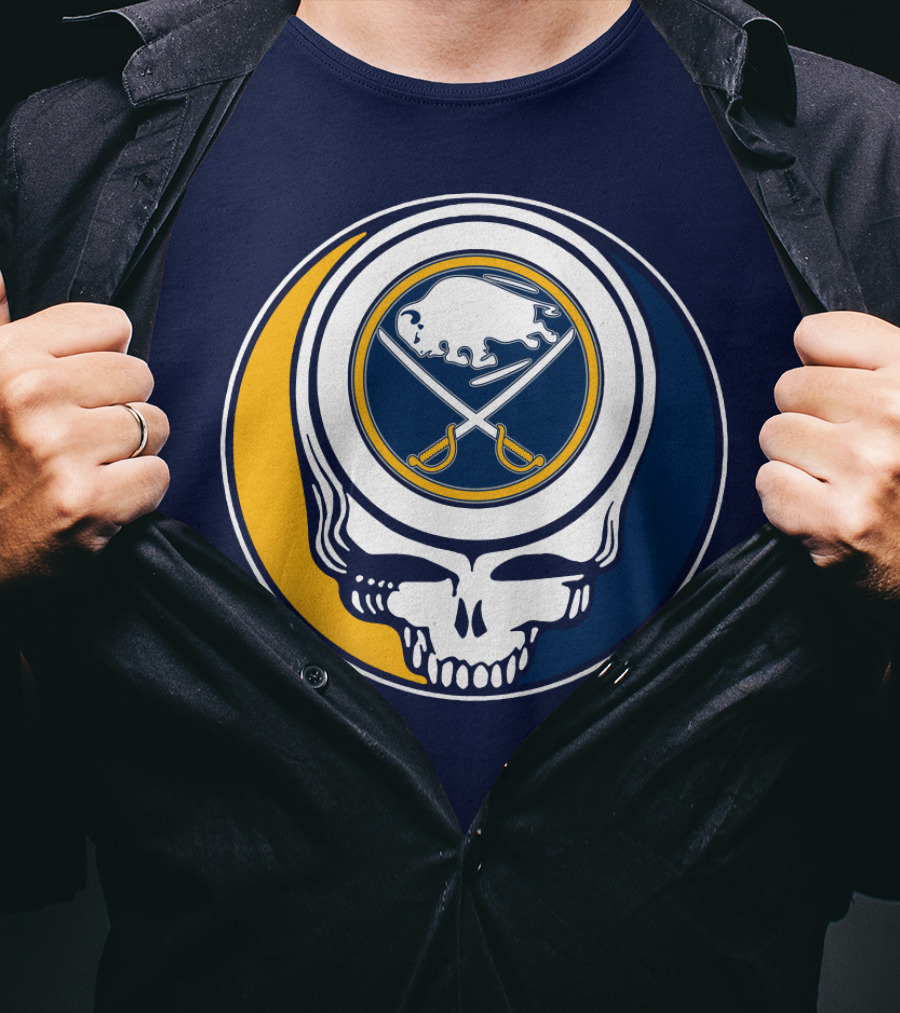 Buffalo Sabres Skull Logo Crossing Hockey Sticks And Circle T-Shirt