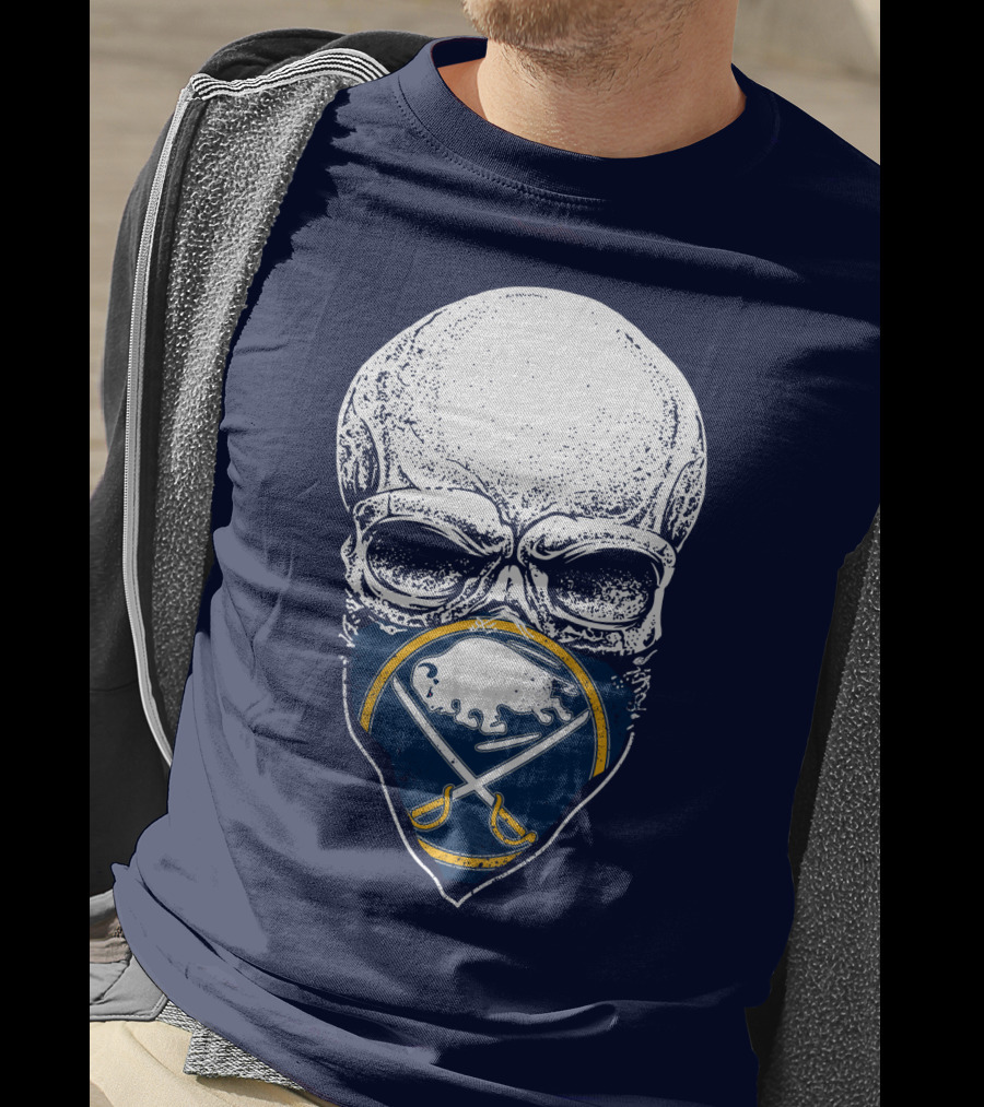 Buffalo Sabres Skull Mask Emblem With Crossed Sabres And Buffalo Silhouette T-Shirt