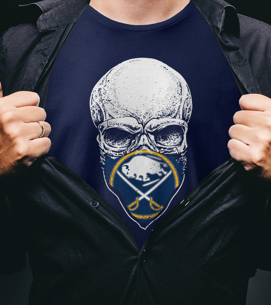 Buffalo Sabres Skull Mask Emblem With Crossed Sabres And Buffalo Silhouette T-Shirt