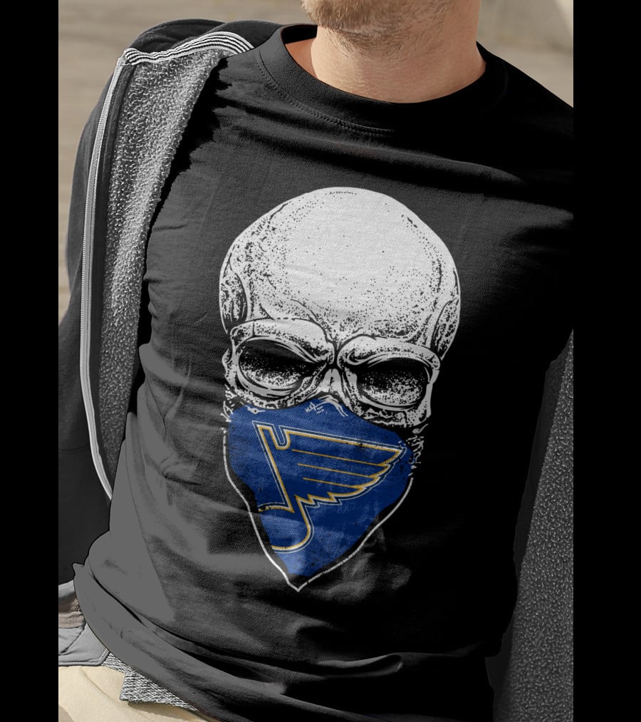 St. Louis Blues Skull Bandana With Iconic Winged Note T-Shirt