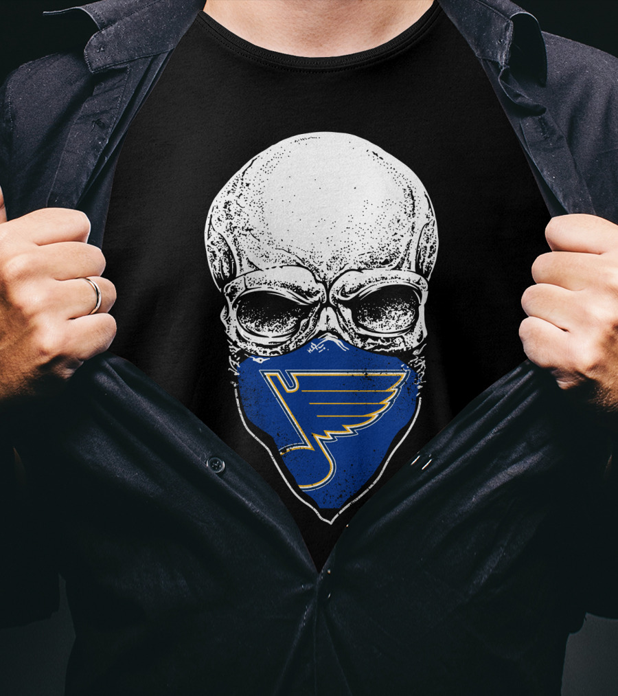 St. Louis Blues Skull Bandana With Iconic Winged Note T-Shirt