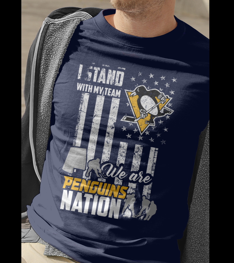 I Stand With My Team We Are Penguins Nation Stars Stripes Hockey Players T-Shirt