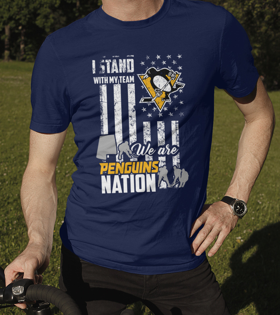 I Stand With My Team We Are Penguins Nation Stars Stripes Hockey Players T-Shirt