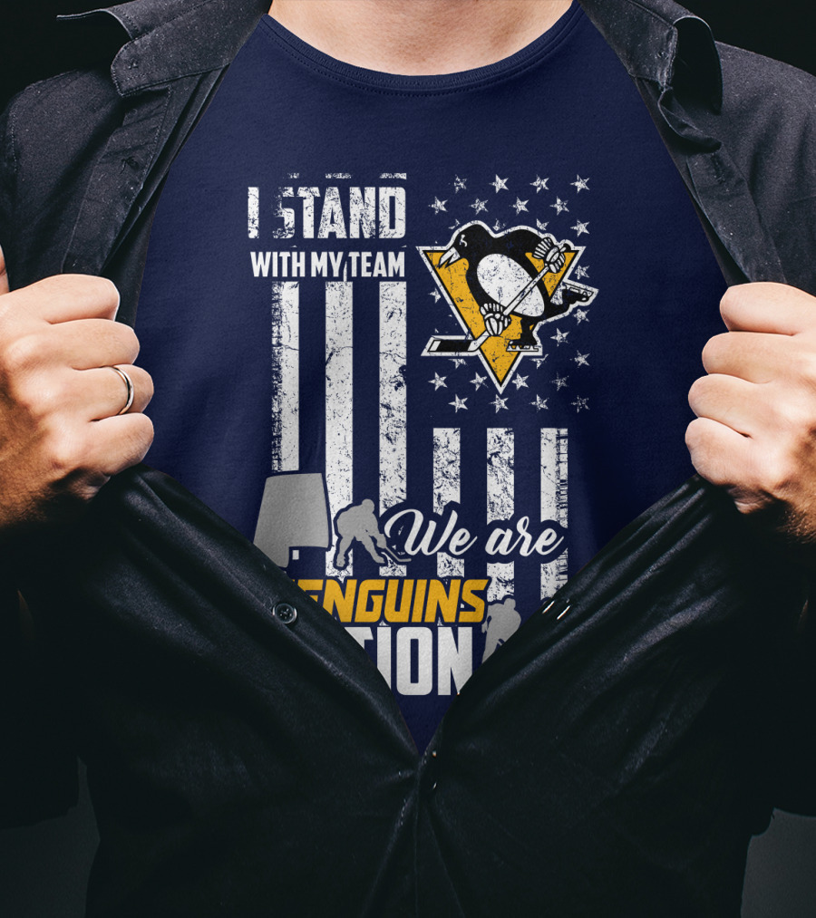 I Stand With My Team We Are Penguins Nation Stars Stripes Hockey Players T-Shirt