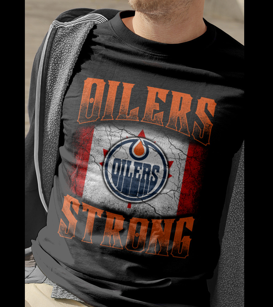 Oilers Strong Edmonton Oilers Canada Flag Logo T-Shirt