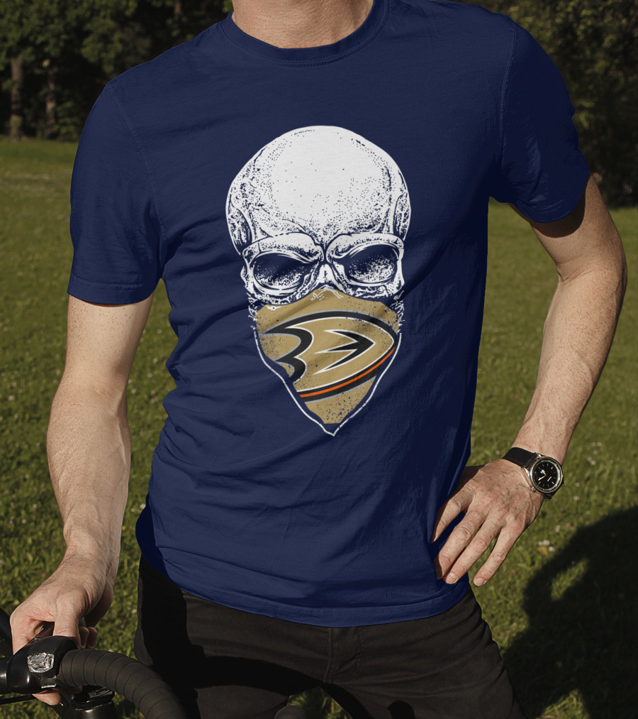 Anaheim Ducks Skull With Team Logo Mask T-Shirt