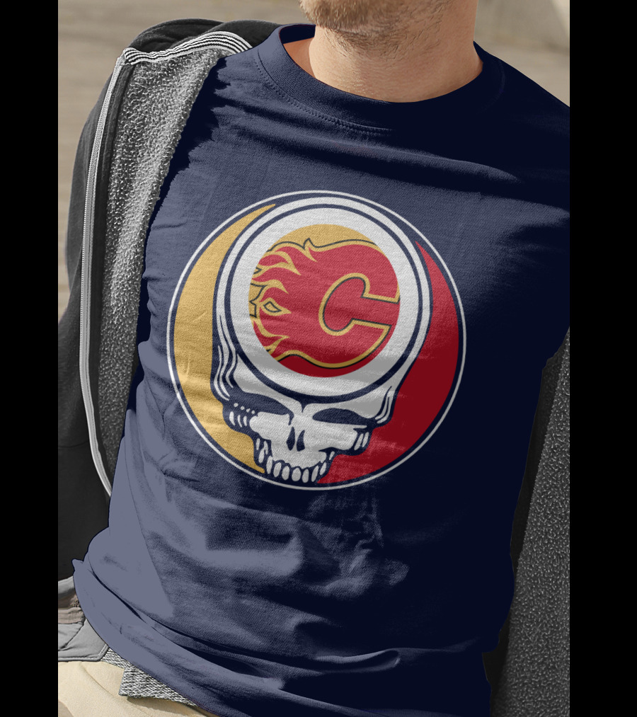Calgary Flames Grateful Dead Skull Logo Fan Merchandise T-Shirt
