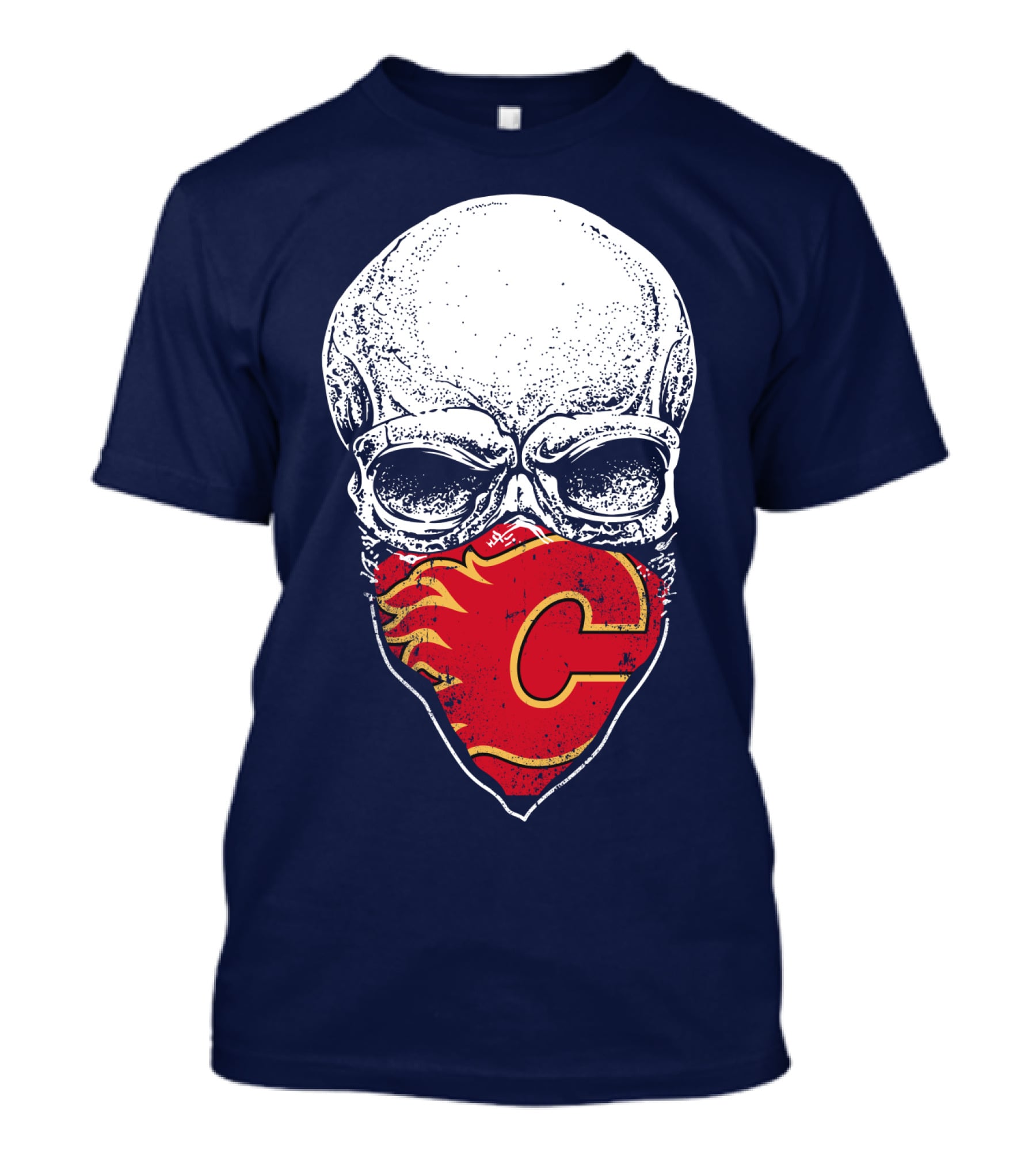 Skull With Calgary Flames Logo Facemask T-Shirt