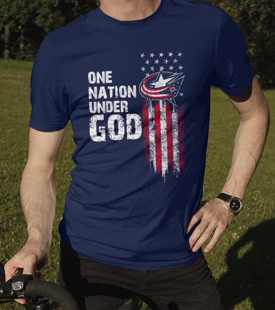 One Nation Under God Columbus Blue Jackets Flag Stars And Stripes T-Shirt