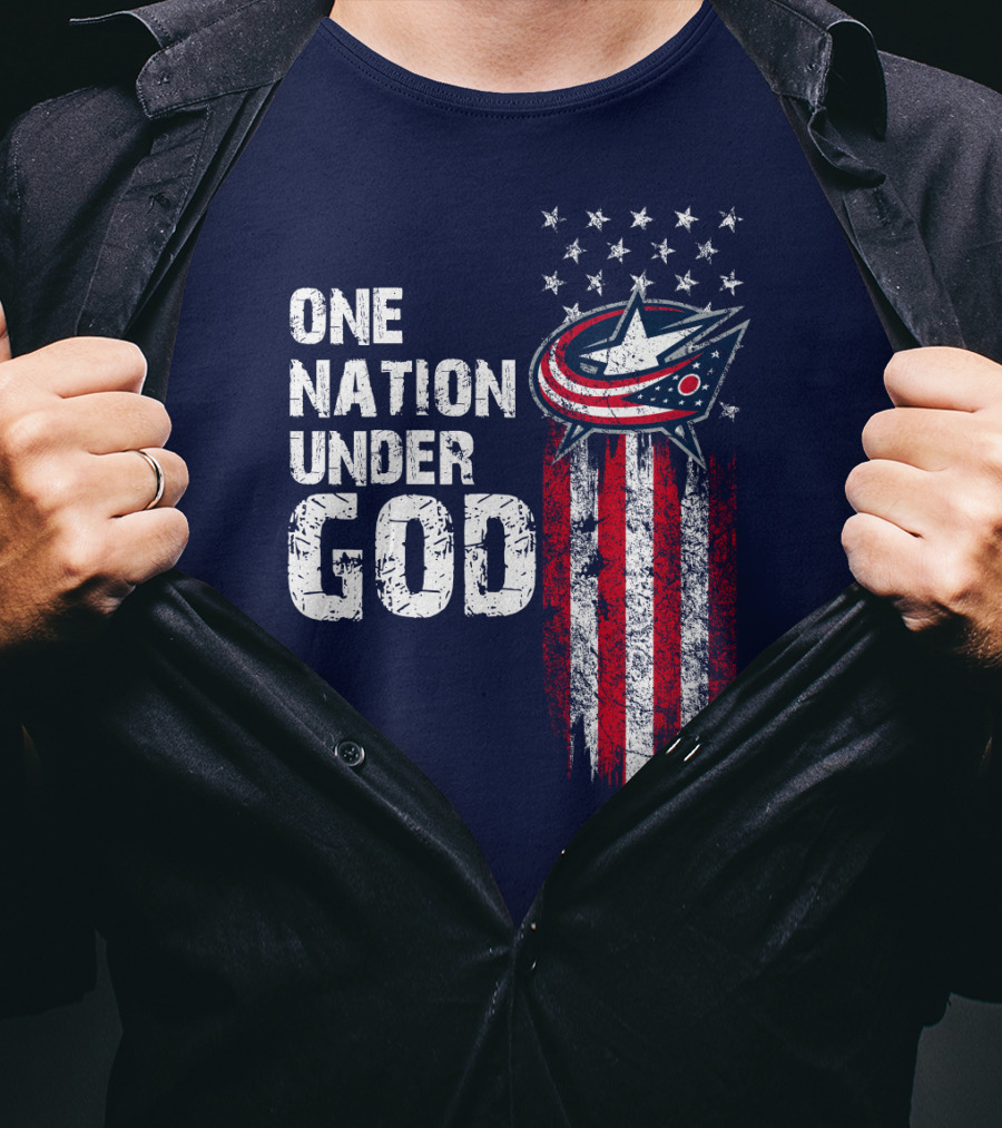 One Nation Under God Columbus Blue Jackets Flag Stars And Stripes T-Shirt