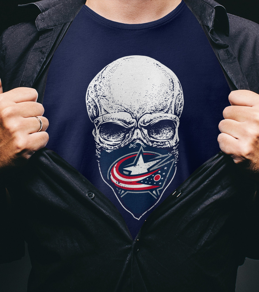 Columbus Blue Jackets Skull Bandana T-Shirt