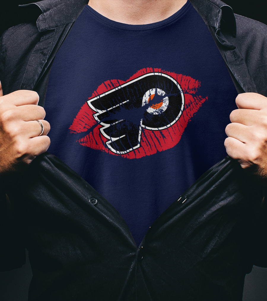 Philadelphia Flyers Logo With Red Lips T-Shirt