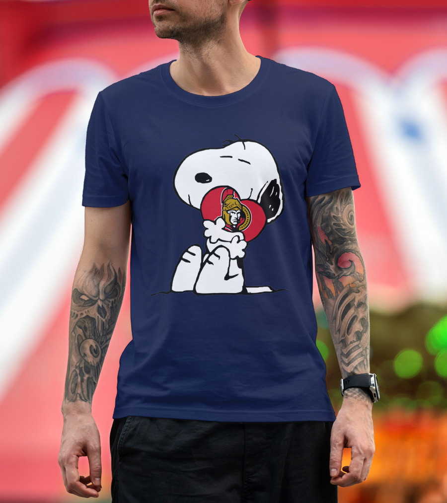 Ottawa Senators Hockey Heart And Snoopy Hug T-Shirt