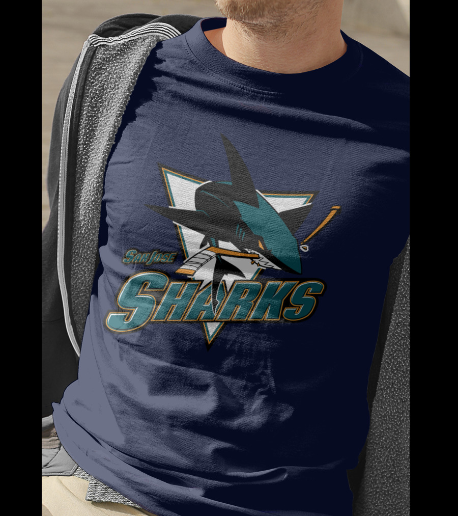 San Jose Sharks Hockey Team Logo With Shark And Hockey Stick T-Shirt