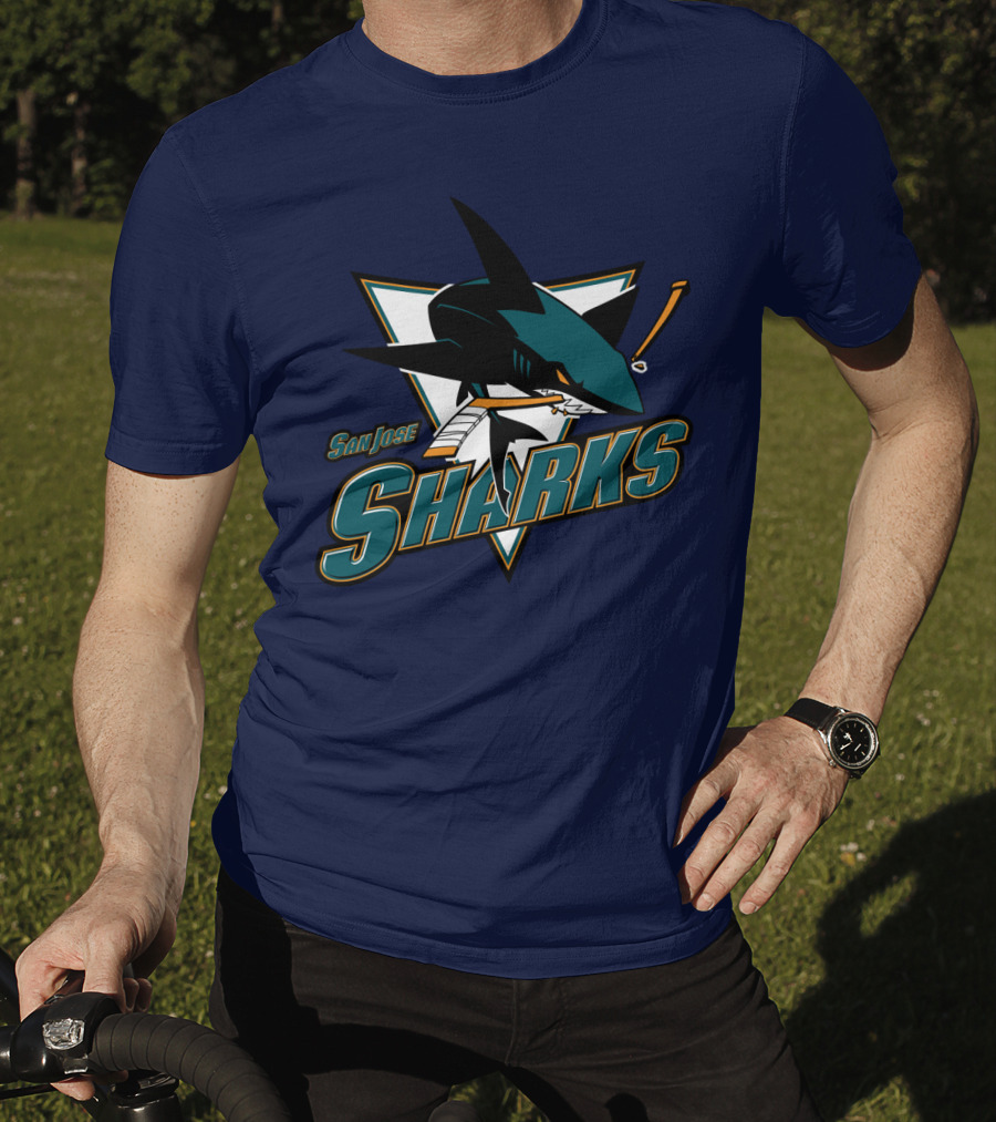 San Jose Sharks Hockey Team Logo With Shark And Hockey Stick T-Shirt
