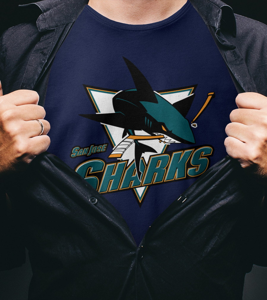San Jose Sharks Hockey Team Logo With Shark And Hockey Stick T-Shirt