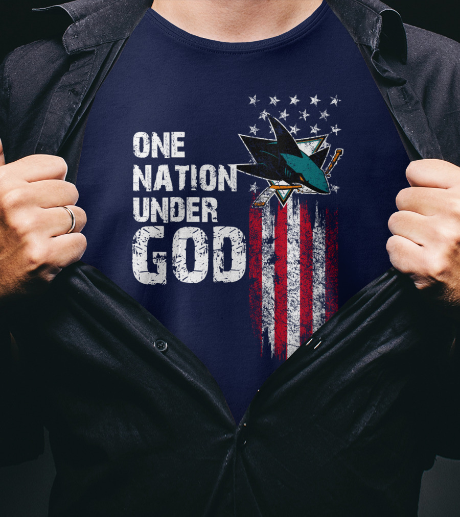 One Nation Under God San Jose Sharks American Flag Stars T-Shirt