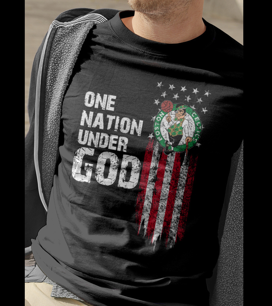 One Nation Under God Boston Celtics Stars Stripes Basketball T-Shirt