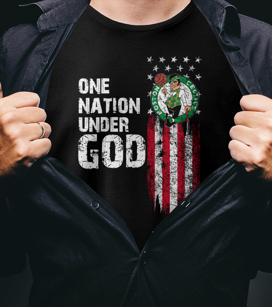 One Nation Under God Boston Celtics Stars Stripes Basketball T-Shirt