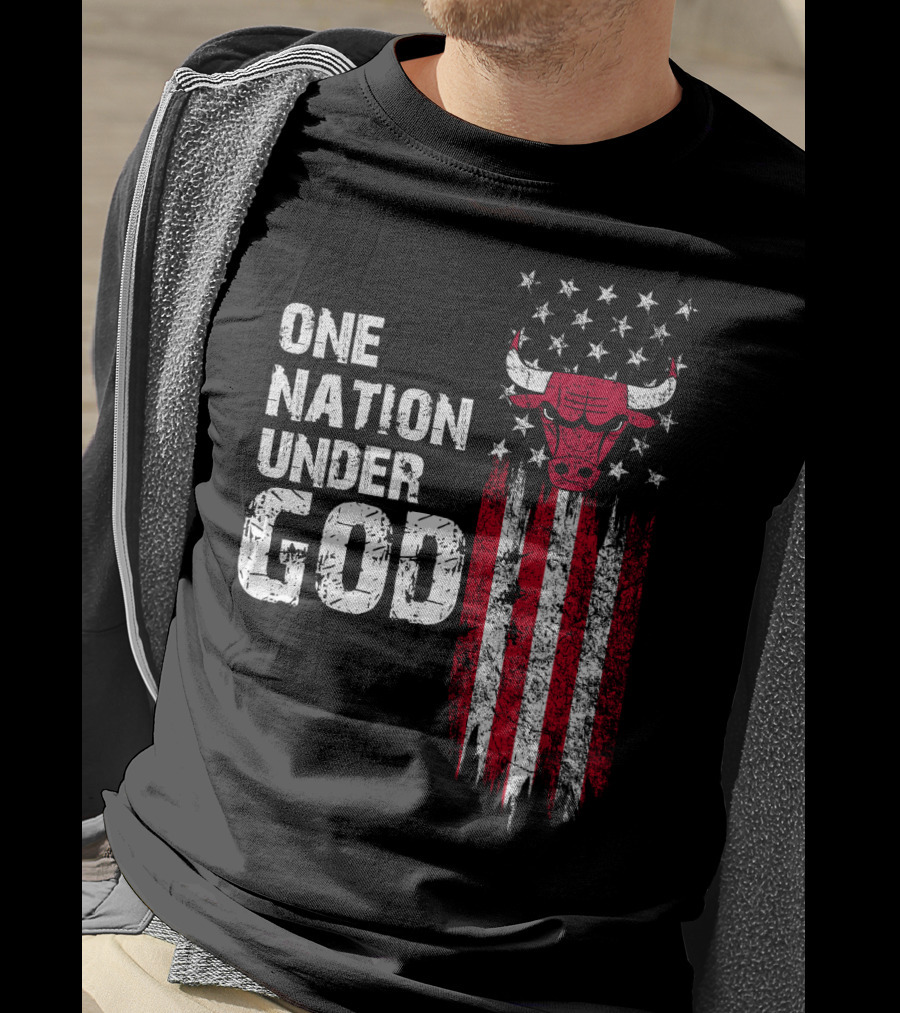 One Nation Under God Chicago Bulls American Flag Stars Stripes T-Shirt
