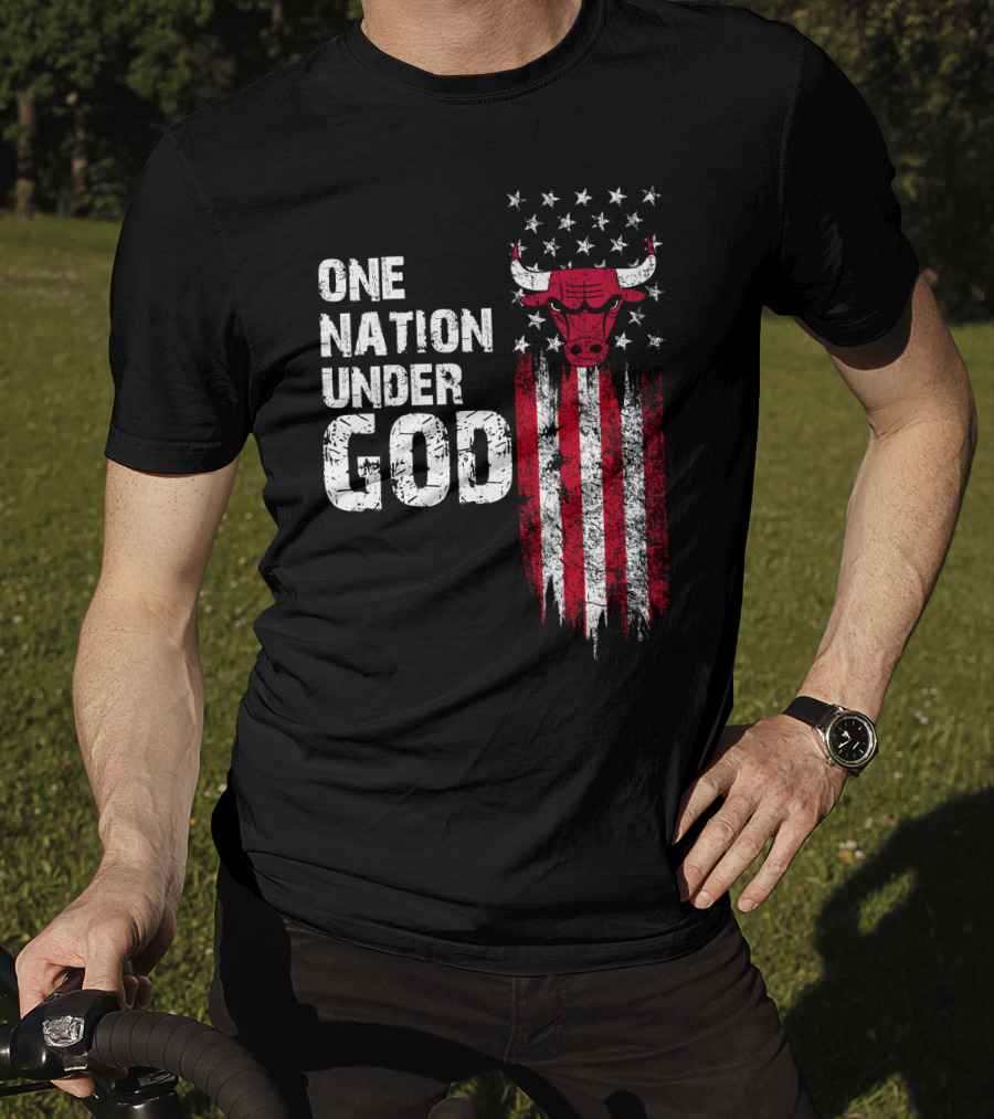 One Nation Under God Chicago Bulls American Flag Stars Stripes T-Shirt