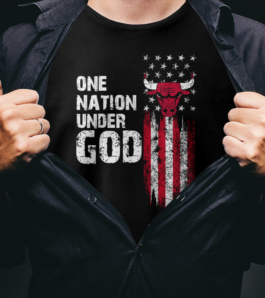 One Nation Under God Chicago Bulls American Flag Stars Stripes T-Shirt