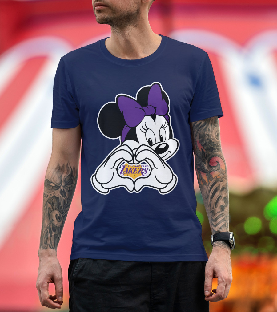 Minnie Mouse Heart Hands Los Angeles Lakers Purple Bow T-Shirt