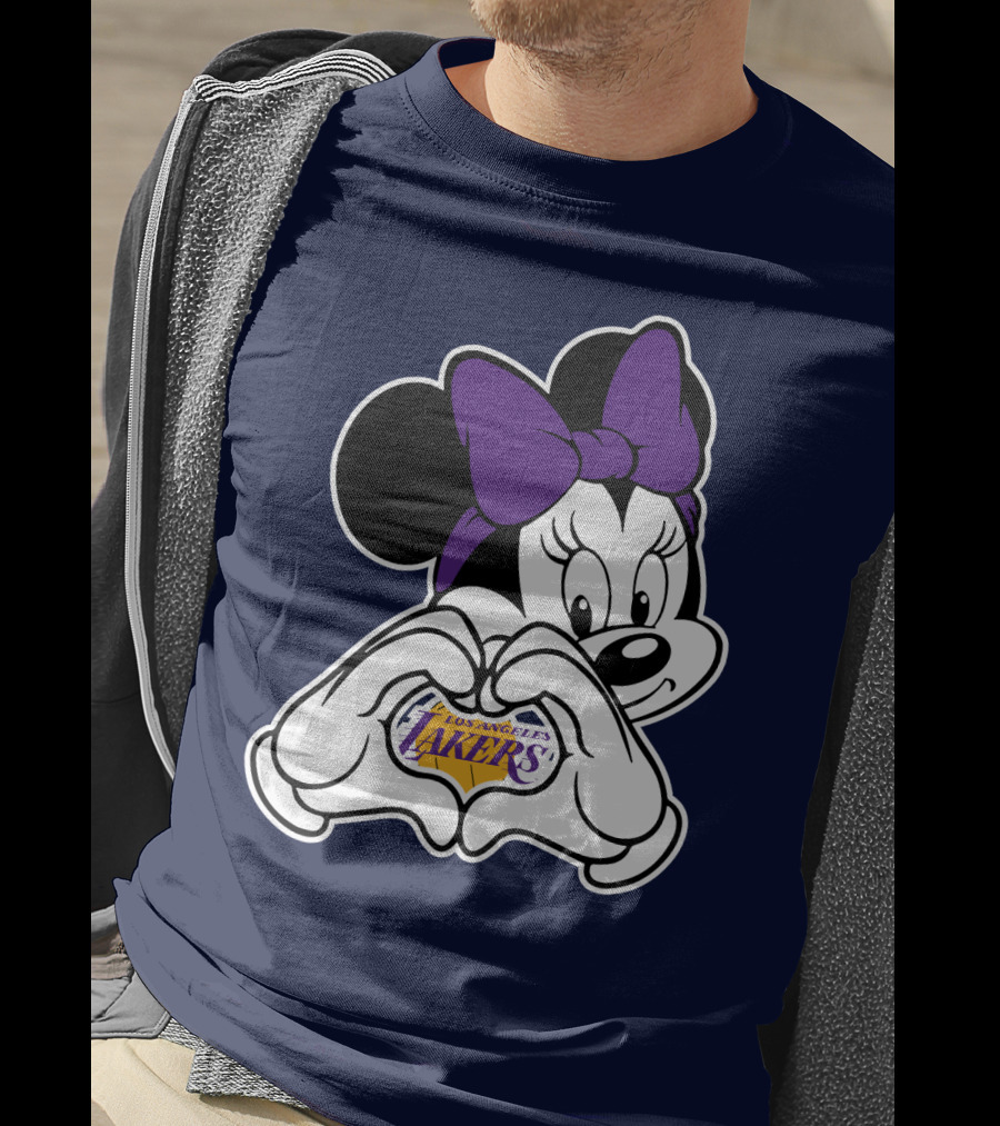 Minnie Mouse Heart Hands Los Angeles Lakers Purple Bow T-Shirt