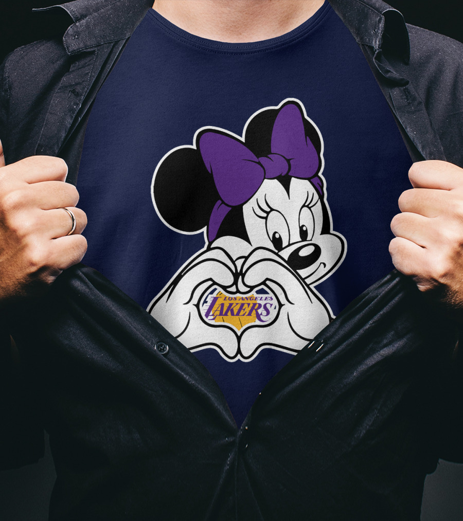Minnie Mouse Heart Hands Los Angeles Lakers Purple Bow T-Shirt