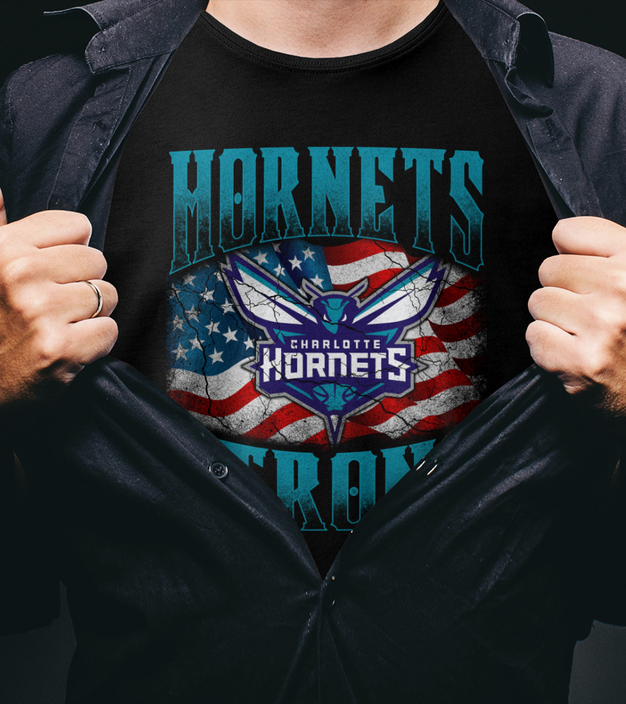Hornets Strong Charlotte Hornets American Flag T-Shirt