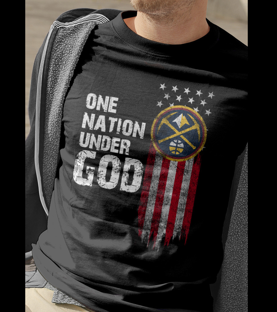 One Nation Under God Denver Nuggets Logo Flag Stars T-Shirt