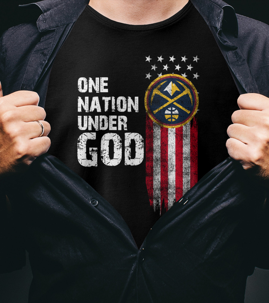 One Nation Under God Denver Nuggets Logo Flag Stars T-Shirt
