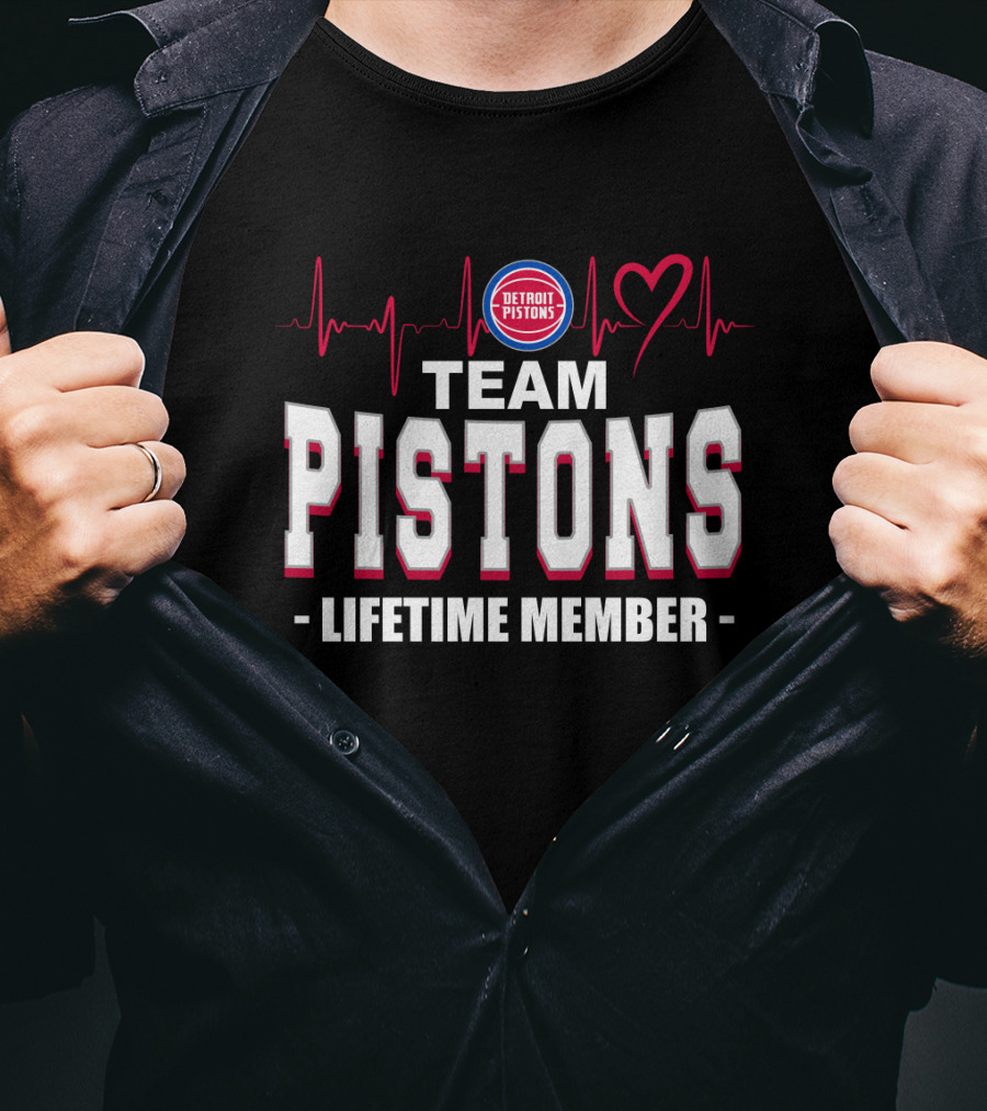 Detroit Pistons Team Pistons Lifetime Member Heartbeat T-Shirt