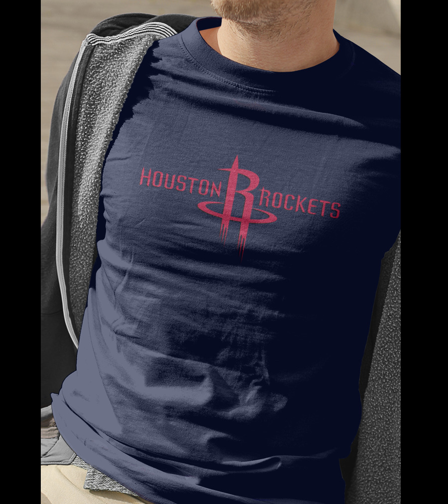 Houston Rockets Nba Red Logo On Dark Blue T-Shirt
