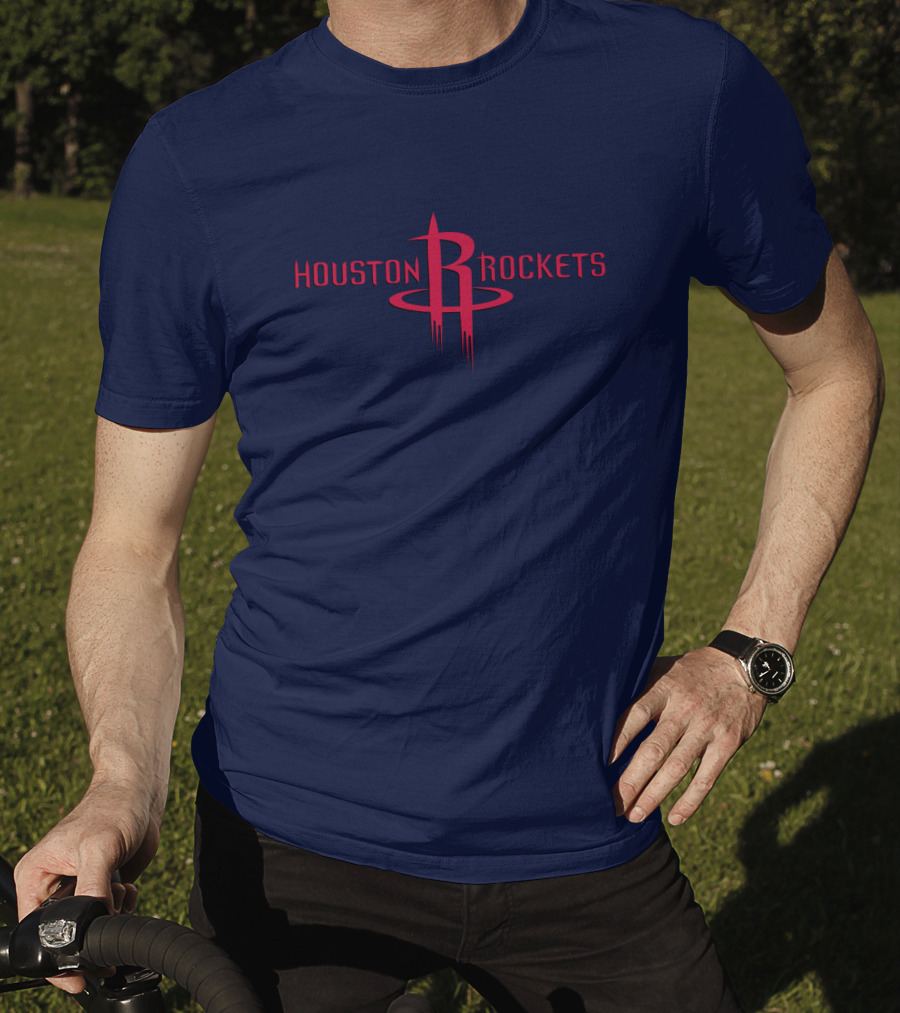 Houston Rockets Nba Red Logo On Dark Blue T-Shirt