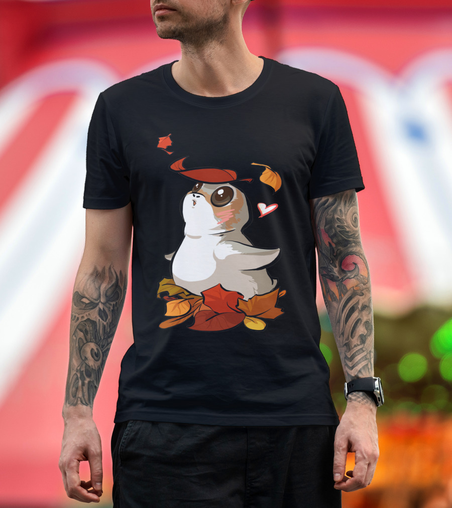 Porg With Autumn Leaves And Heart T-Shirt