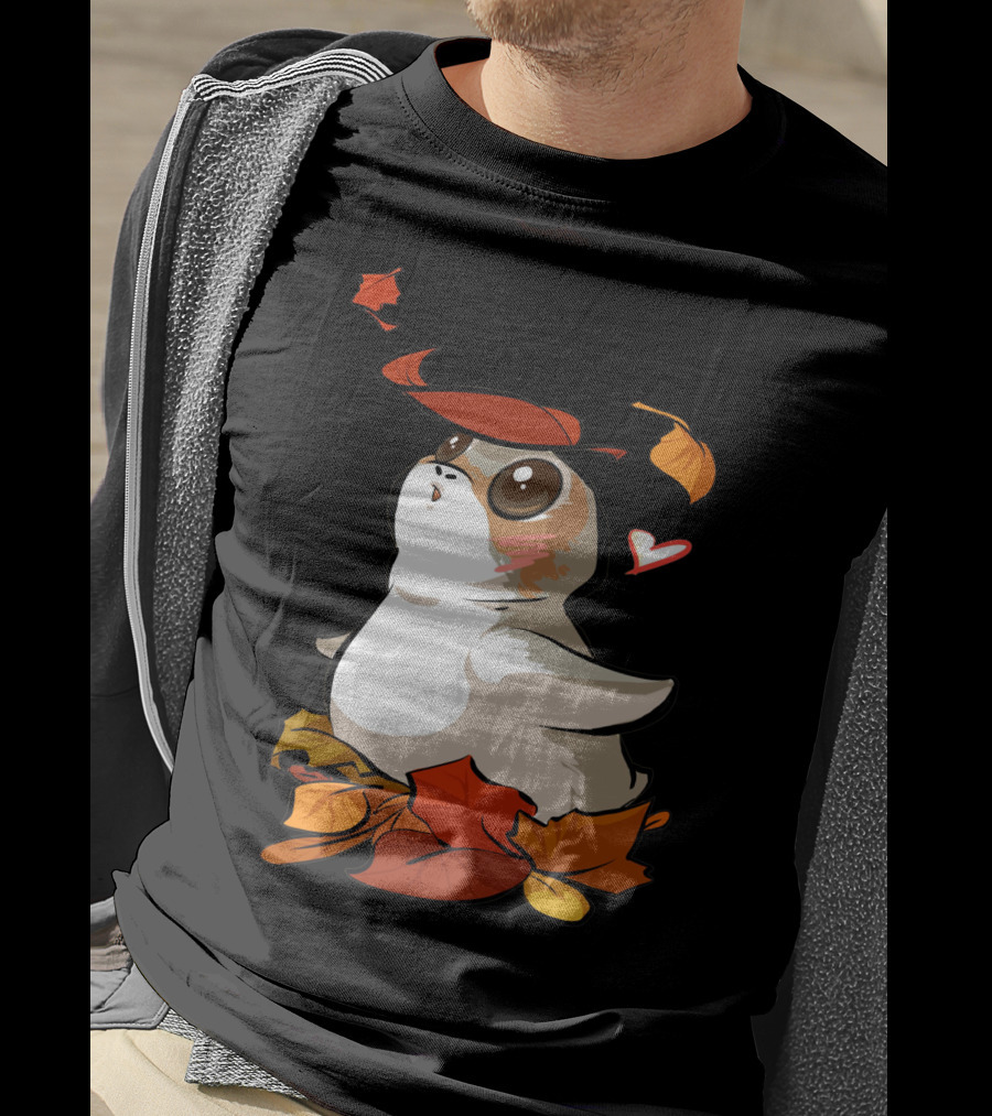 Porg With Autumn Leaves And Heart T-Shirt