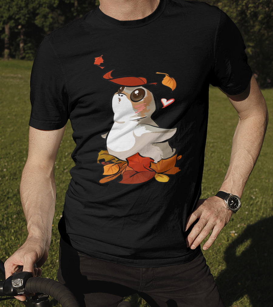 Porg With Autumn Leaves And Heart T-Shirt
