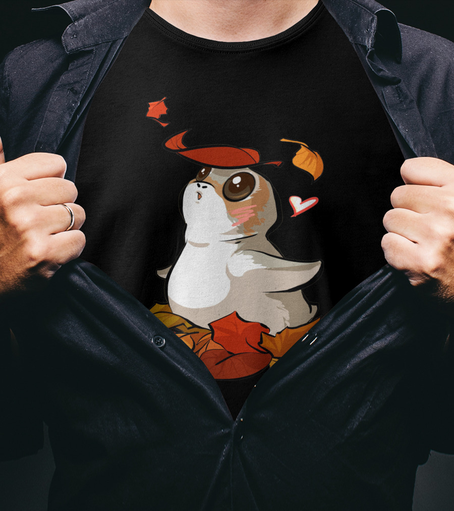 Porg With Autumn Leaves And Heart T-Shirt