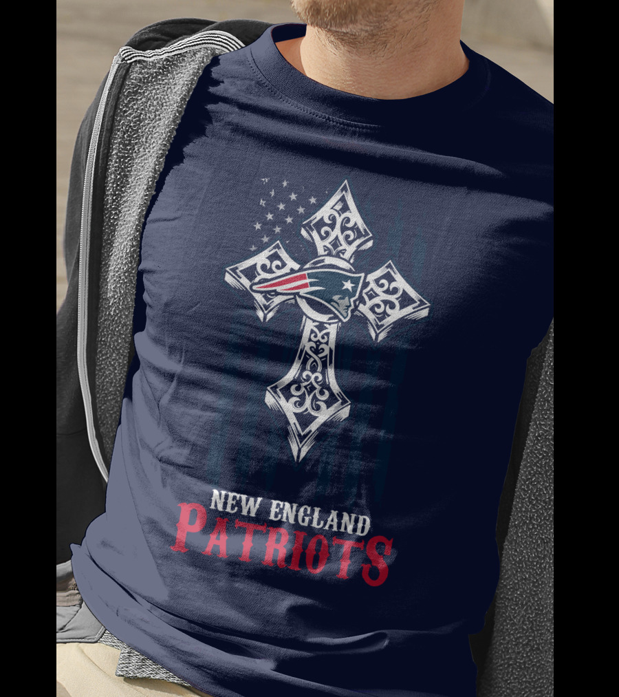 New England Patriots American Flag Cross T-Shirt