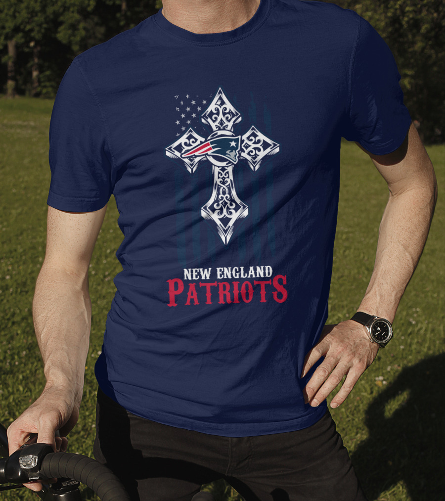 New England Patriots American Flag Cross T-Shirt
