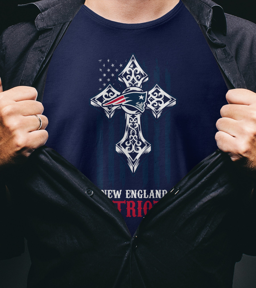 New England Patriots American Flag Cross T-Shirt