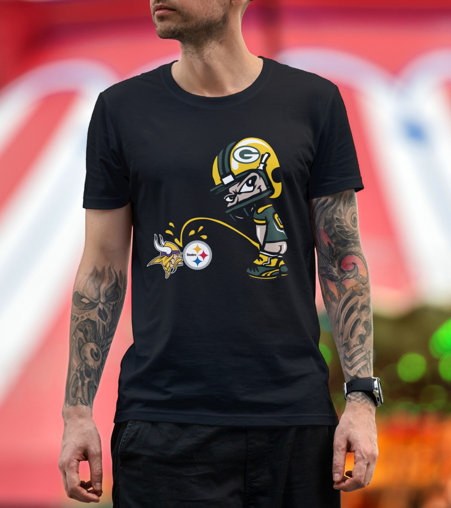 Green Bay Packers Rivalry Humor With Vikings And Steelers Logos T-Shirt