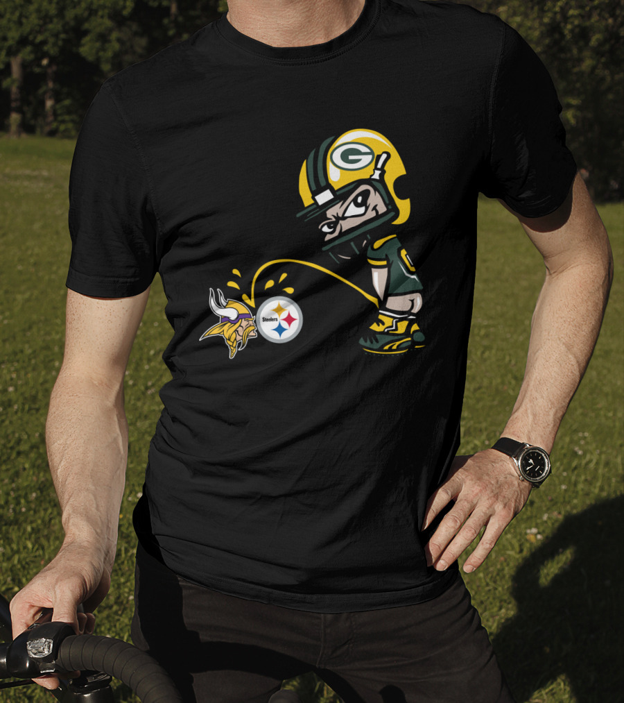 Green Bay Packers Rivalry Humor With Vikings And Steelers Logos T-Shirt