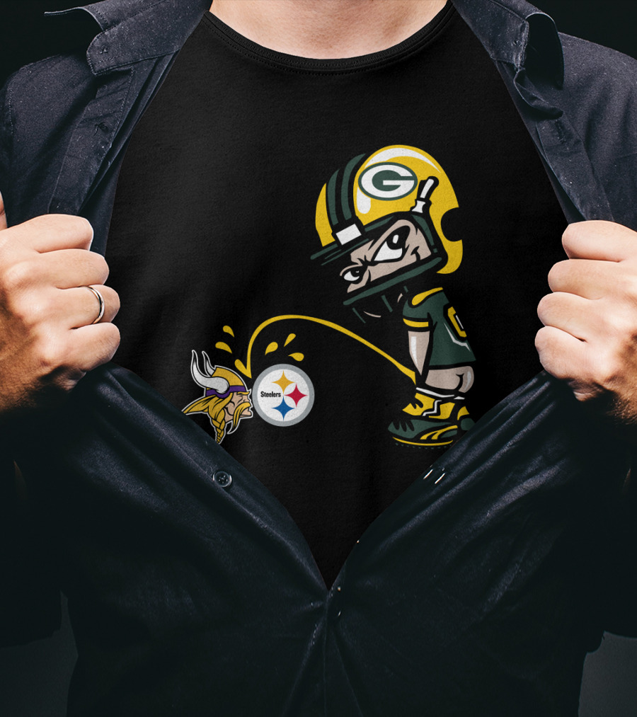Green Bay Packers Rivalry Humor With Vikings And Steelers Logos T-Shirt