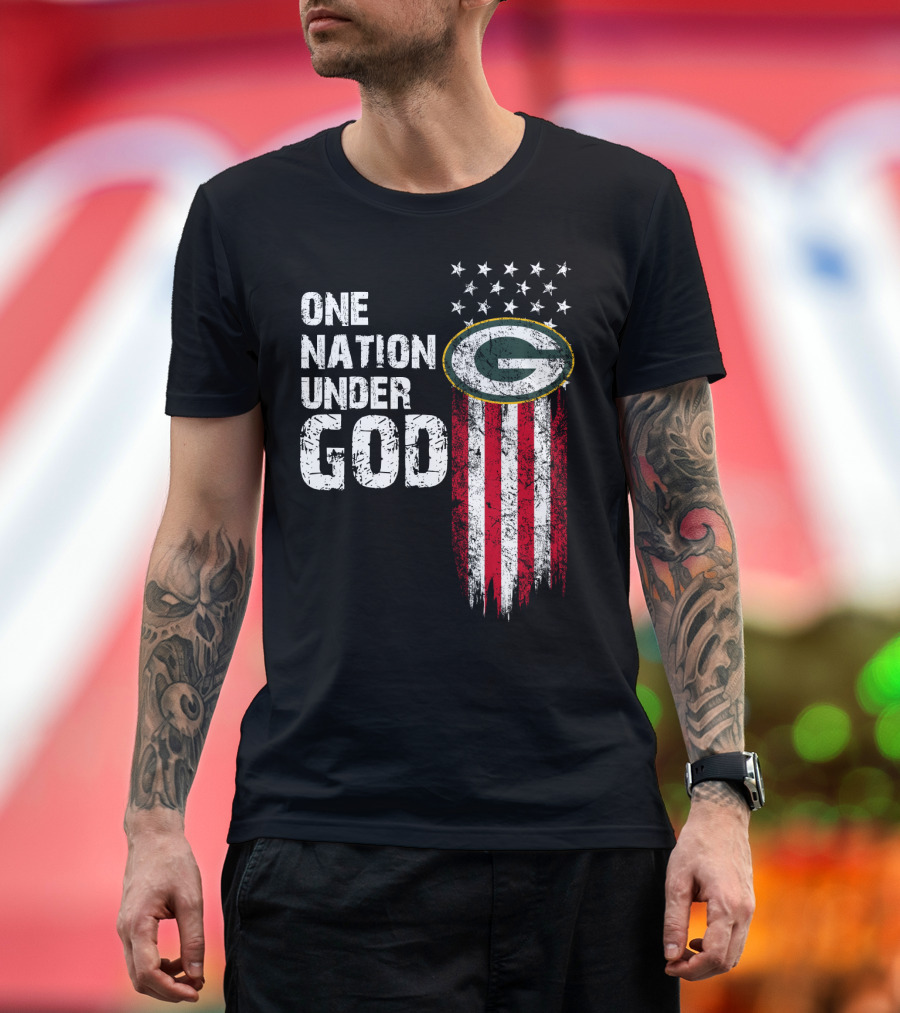 One Nation Under God Green Bay Packers American Flag Stars T-Shirt
