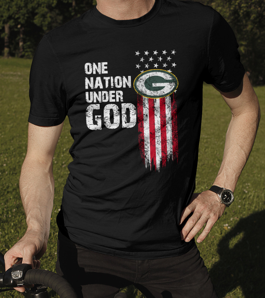 One Nation Under God Green Bay Packers American Flag Stars T-Shirt