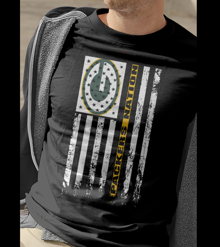 Green Bay Packers Nation Flag Distressed Style T-Shirt