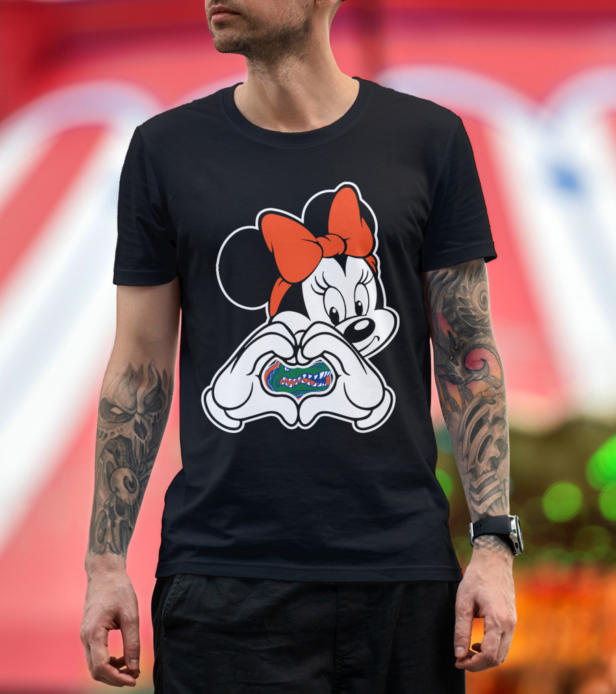 Minnie Mouse Florida Gators Fan Logo Heart Hands T-Shirt
