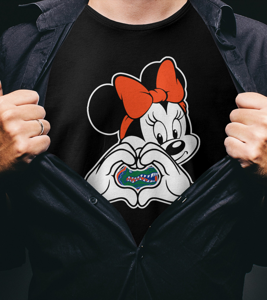 Minnie Mouse Florida Gators Fan Logo Heart Hands T-Shirt